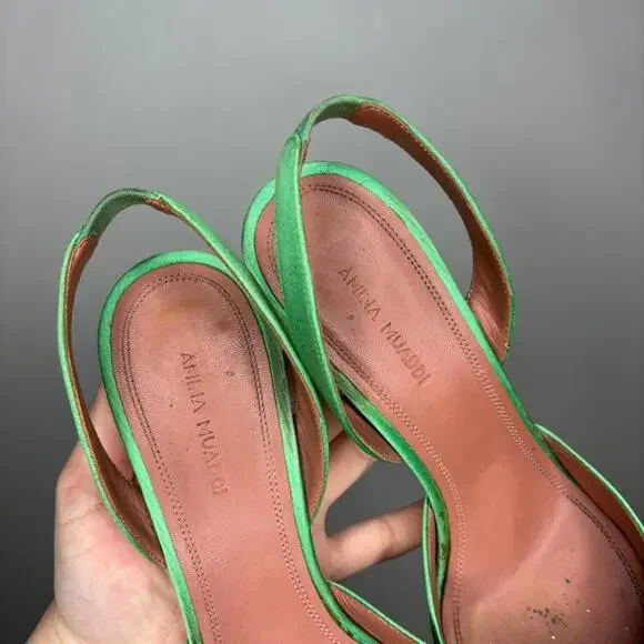 Amina Muaddi Green Begum Sling Heels - Picture 6 of 11
